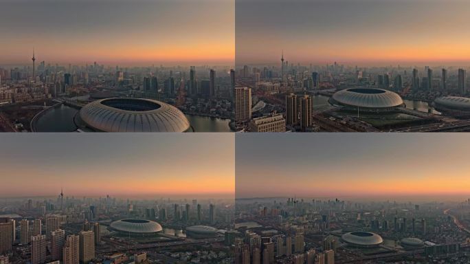 天津奥林匹克中心清晨航拍
