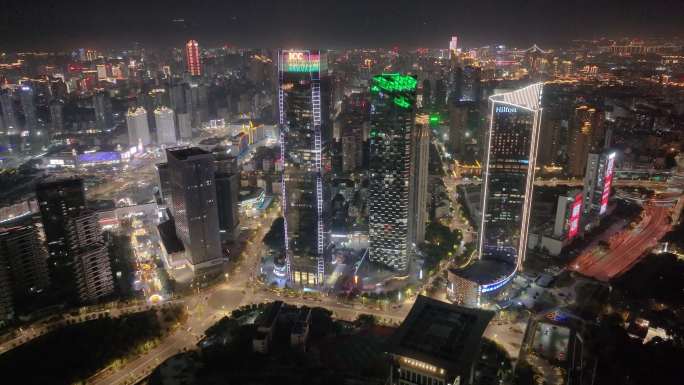 福州台江区航拍高楼大厦摩天大楼夜晚夜景福