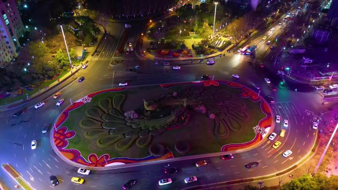 南京市玄武区鼓楼公园夜景车流视频素材航拍