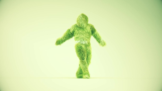 3d毛怪物电影人物绿色羽毛HipHop舞蹈风格在绿色背景4K苹果Prores