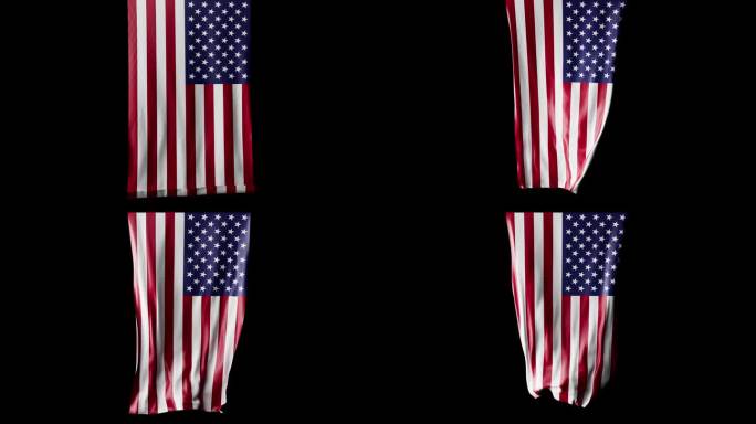 美国国旗卷成圆柱形，在旋转时展开并起伏