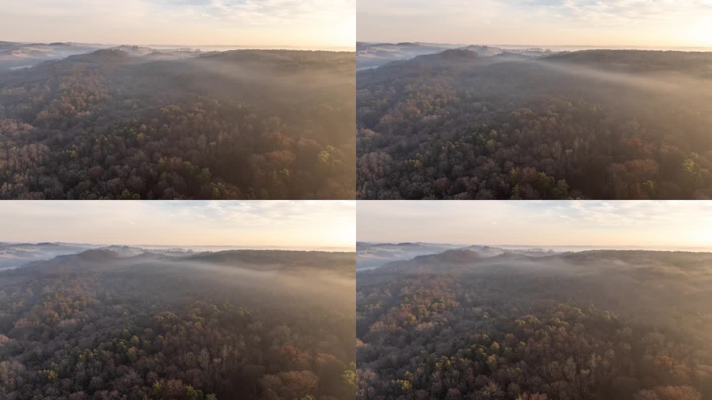超延时延时雾在树梢和景观