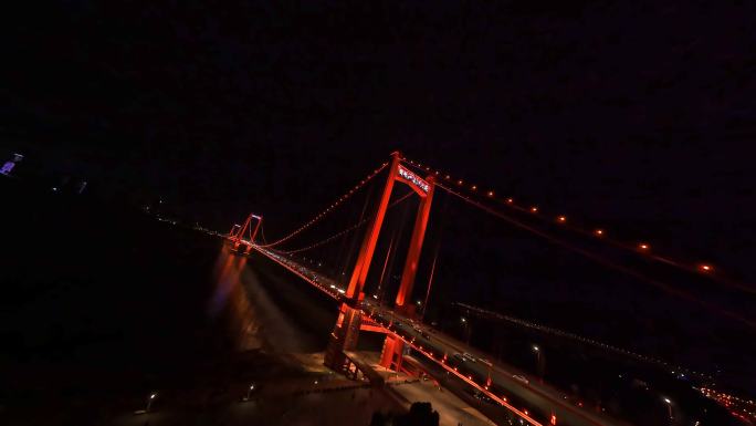穿越机航拍武汉鹦鹉洲大桥夜景