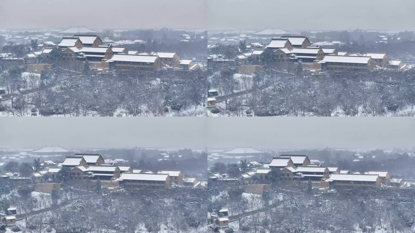 航拍瘦西湖景区园林大明寺观音山宋夹城雪景