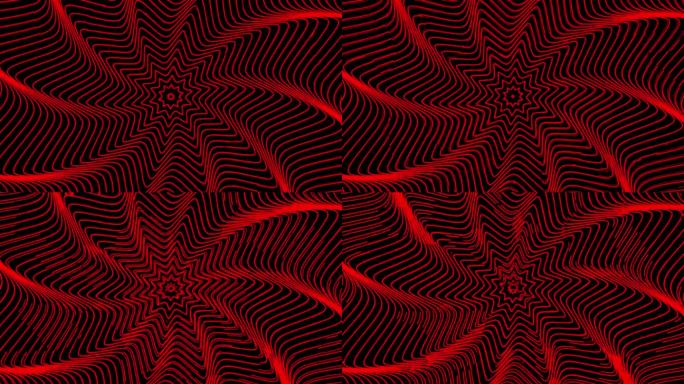 红色抽搐图案。运动。动画中明亮的彩色线条给人催眠的效果。高品质4k画面