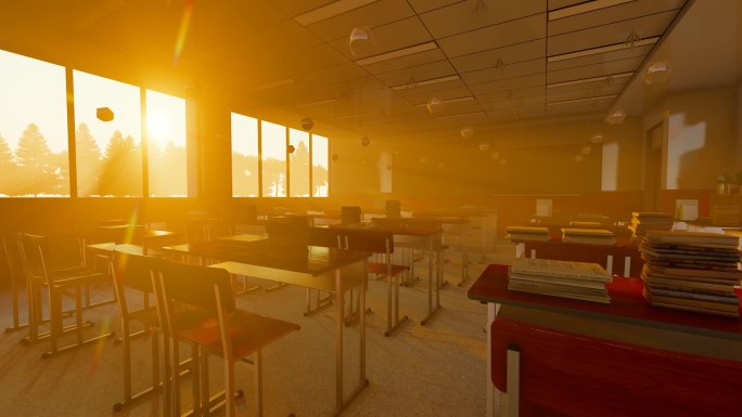 太阳光影穿过学校空教室－青春怀旧视频