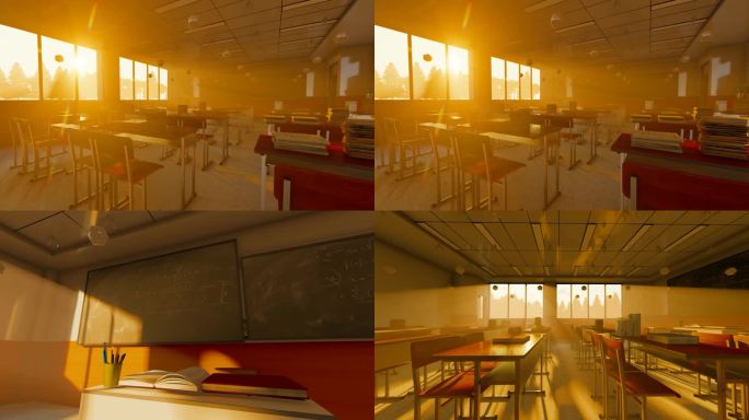 太阳光影穿过学校空教室－青春怀旧视频