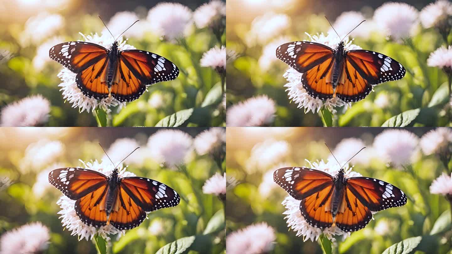4K春天一只蝴蝶爬在盛开的花朵上2