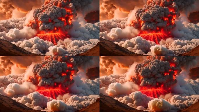 火山爆发滚滚浓烟