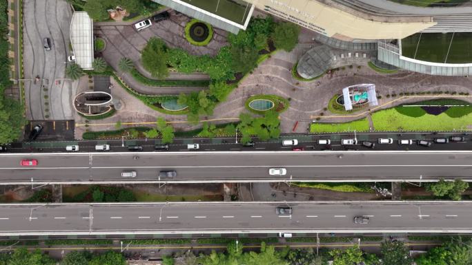 白天雅加达市中心现代商场入口广场交通街道道路空中俯瞰全景4k印尼