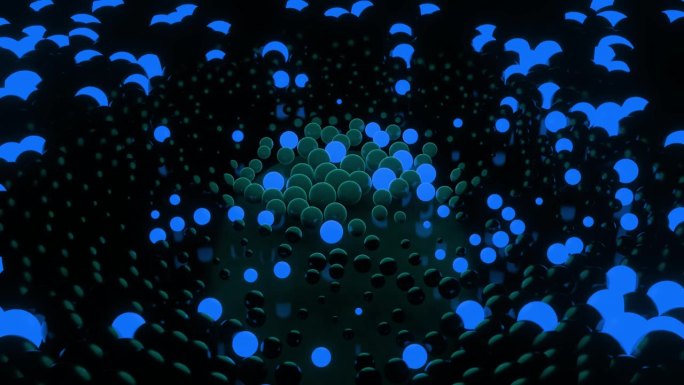 循环3d动画，视觉特效蓝球背景，科幻。抽象循环背景。技术，VJ概念。Led灯。带有明亮灯光的未来主义