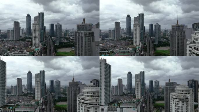 雨天天空雅加达市区交通街道道路立交桥航拍全景4k印尼