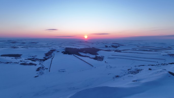 航拍内蒙古雪域雪原暮色