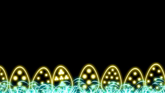 亮黄色的鸡蛋和波浪草动画在黑色的背景