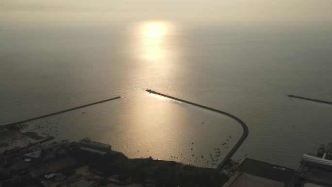 海南岛海口新海港航拍夕阳