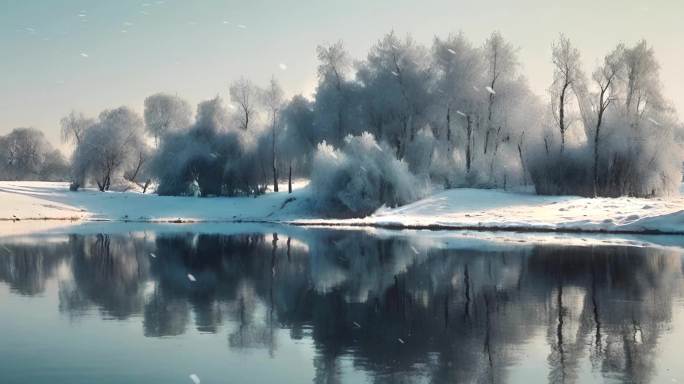 8K宽屏大屏唯美冬天冬季雪景下雪飘雪背景