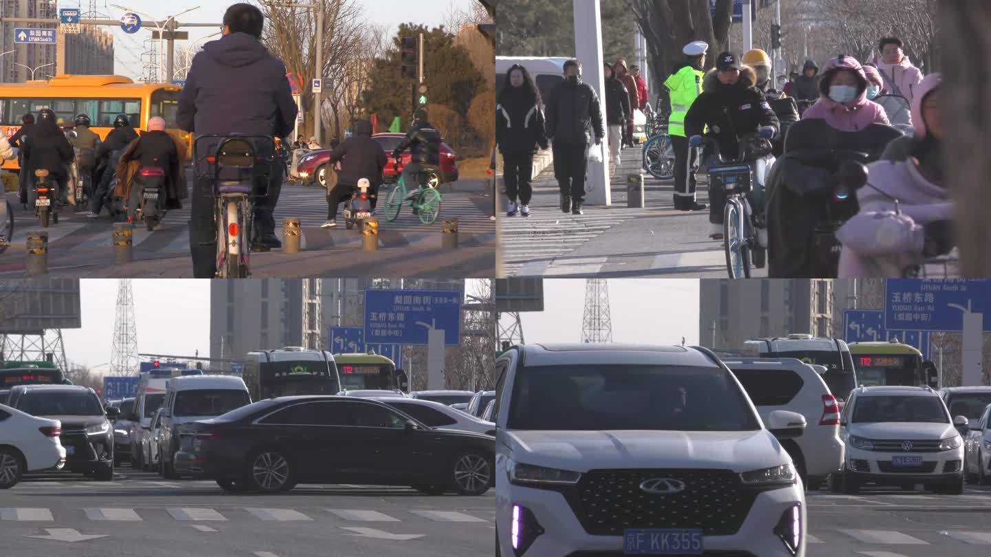 城市冬天车流街道骑行上班人文打拼清晨回家