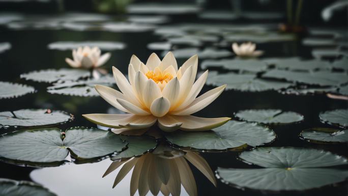 荷花倒影莲花圣洁神圣清新自然池塘倒影