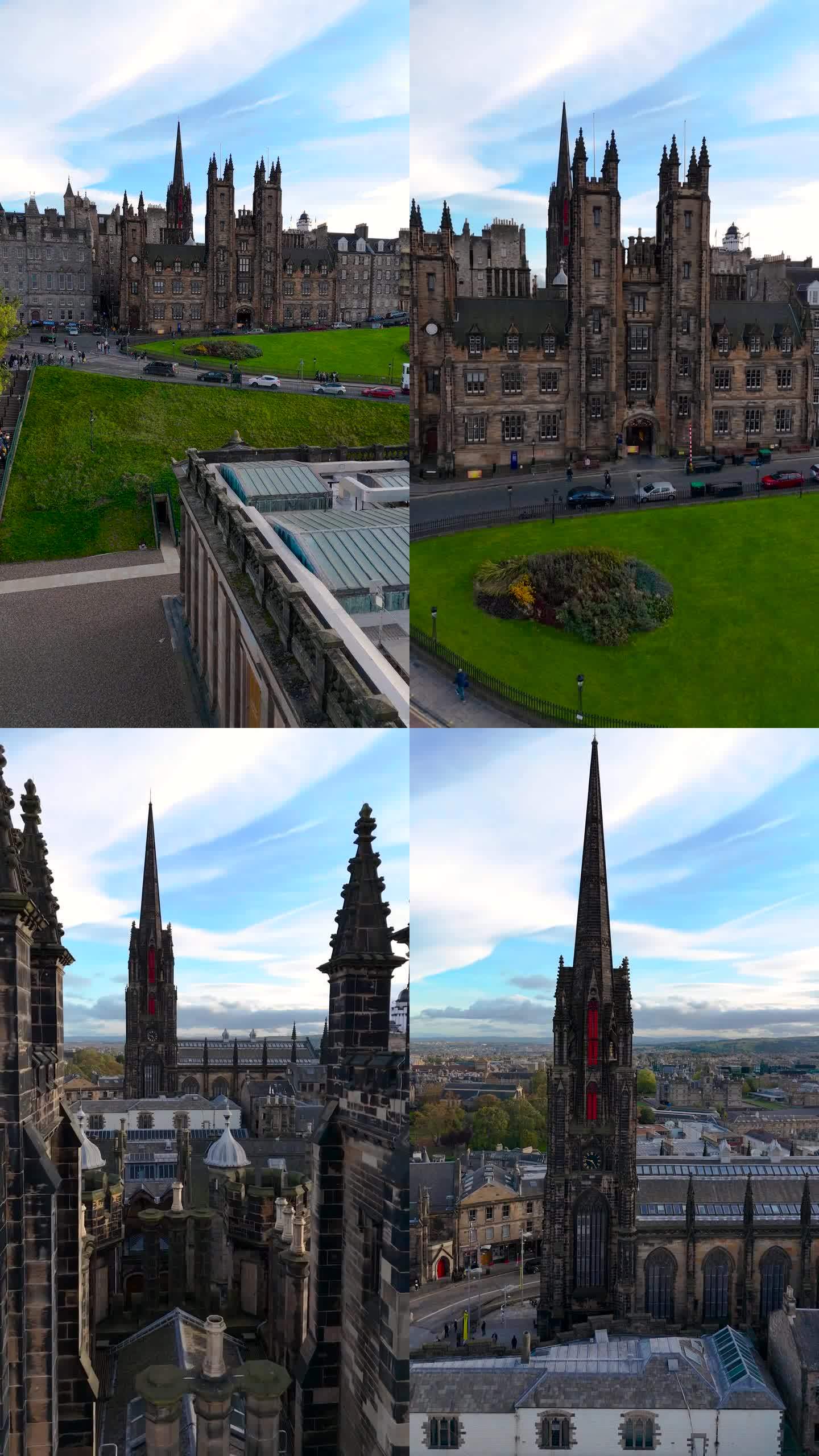 苏格兰国家美术馆和苏格兰皇家学院鸟瞰图，爱丁堡鸟瞰图，爱丁堡市中心美术馆鸟瞰图，爱丁堡老城区鸟瞰图，