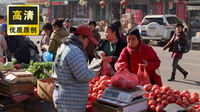 东北市场早市赶集市场小贩售卖摆摊