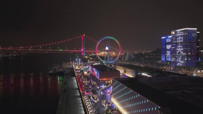 厦门 夜景 湖里 海上世界 摩天轮 港口