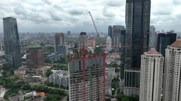 白天雅加达市区建筑建筑外部鸟瞰全景4k印尼