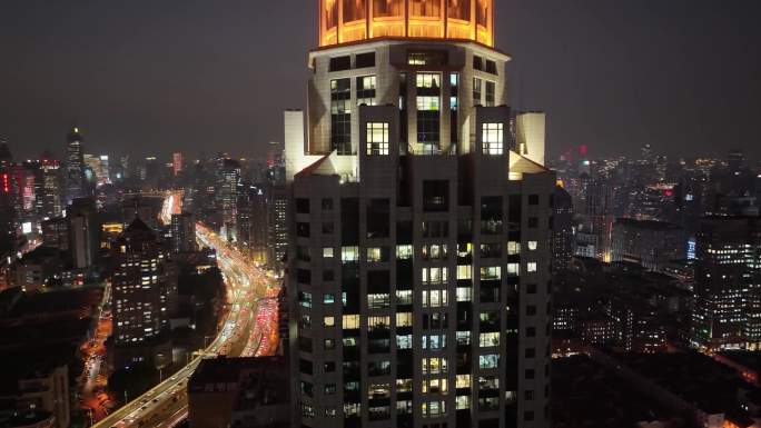 上海夜景航拍延安东路金光外滩中心黄浦区夜