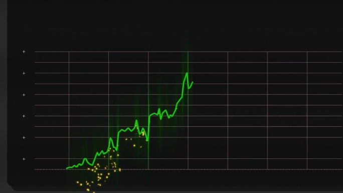投资利润可视化。金币从绿色股票图表线下跌。为您的利润、收入增长概念，并统计呈现，视频元素动画。存款收