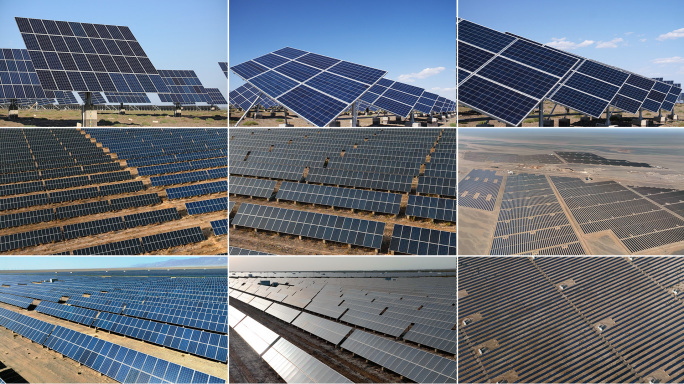 新疆戈壁滩太阳能光伏发电站太阳能电池板