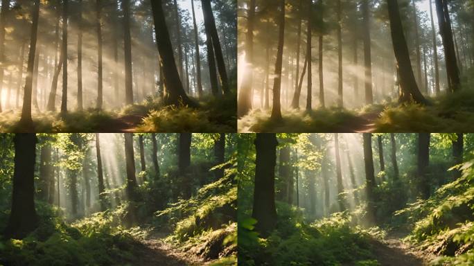 山间迷雾薄雾丛林树林 感受森林丁达尔效应
