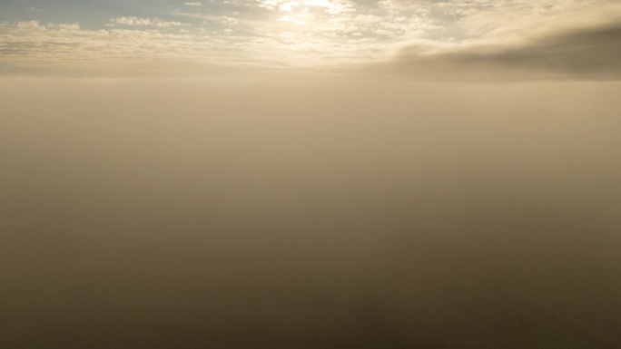 超延时无人机视角的雾在乡村葡萄园。