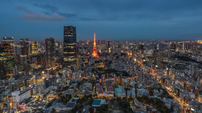 白天到晚上的东京城市景观，日本，缩小