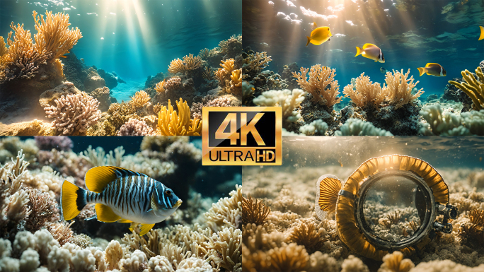【4K】海洋海底世界大海海浪鱼群珊瑚深海