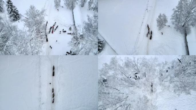 航拍新疆禾木 下雪