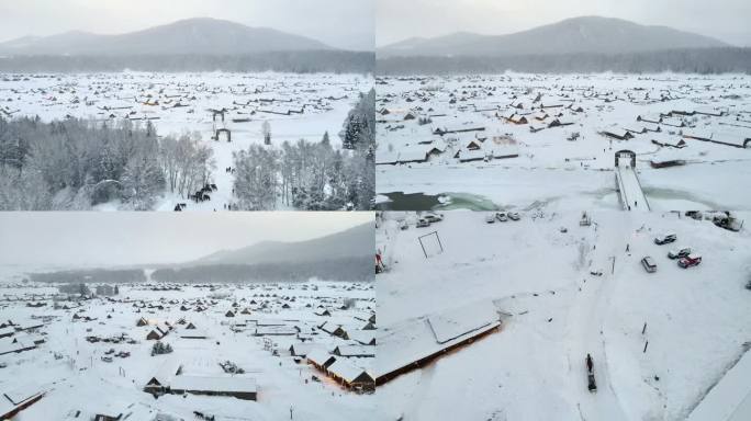 航拍新疆禾木 下雪