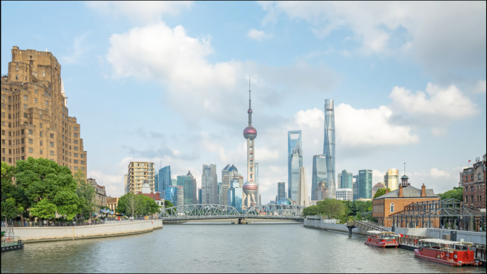 上海城市地标建筑东方明珠陆家嘴外白渡桥