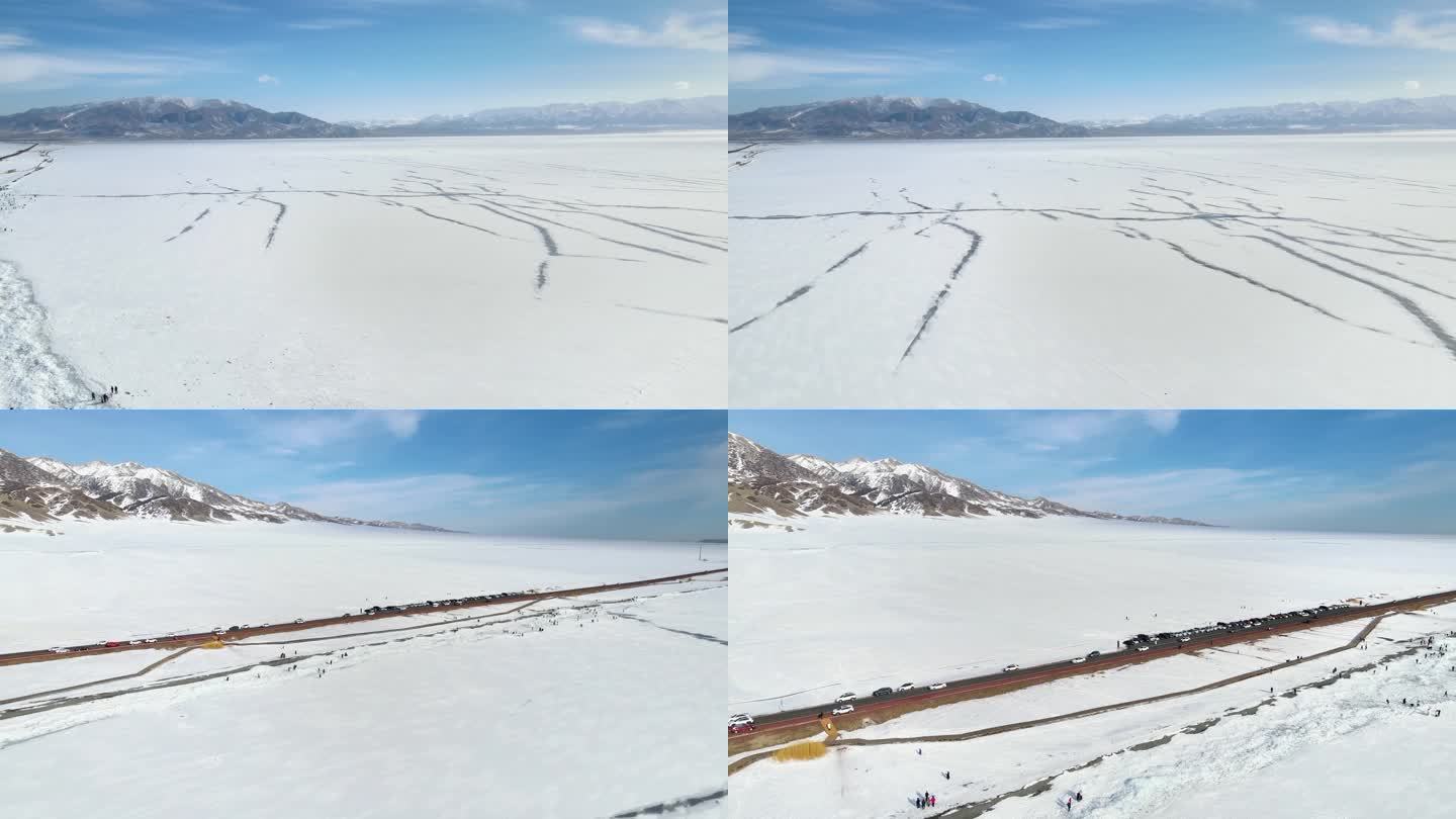 航拍赛里木湖 冬季雪景