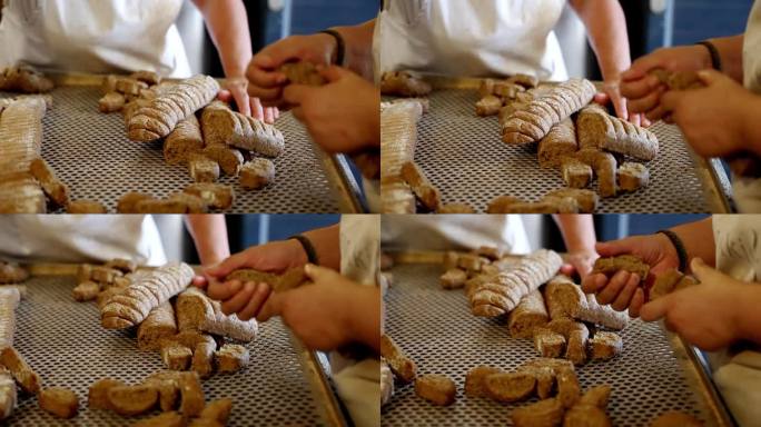 手工制作糕饼的工人特写，手工糕点的生产线