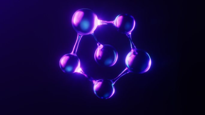 生物科技分子与霓虹灯光循环动画3D渲染