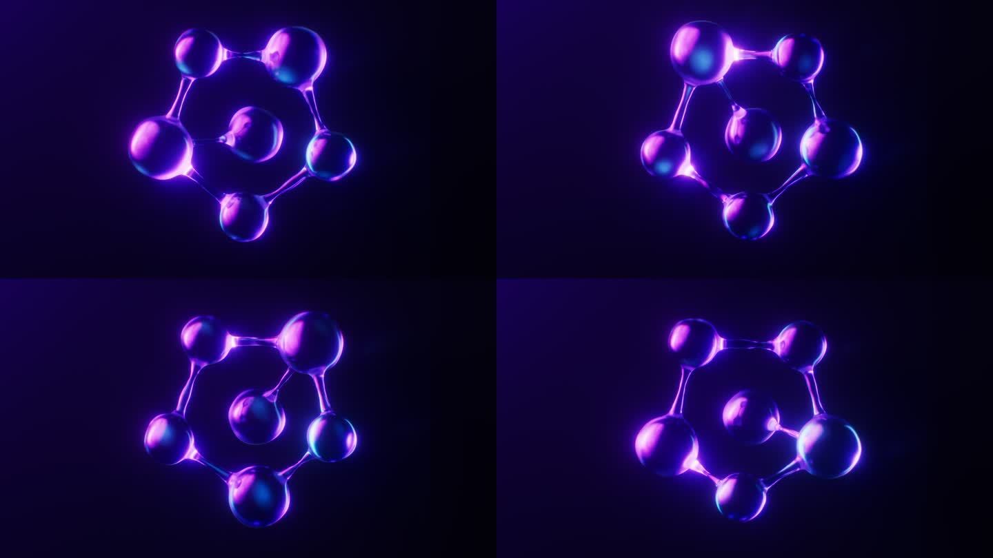 生物科技分子与霓虹灯光循环动画3D渲染