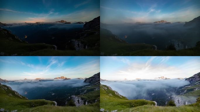 日出时芒加特山和山谷的雾