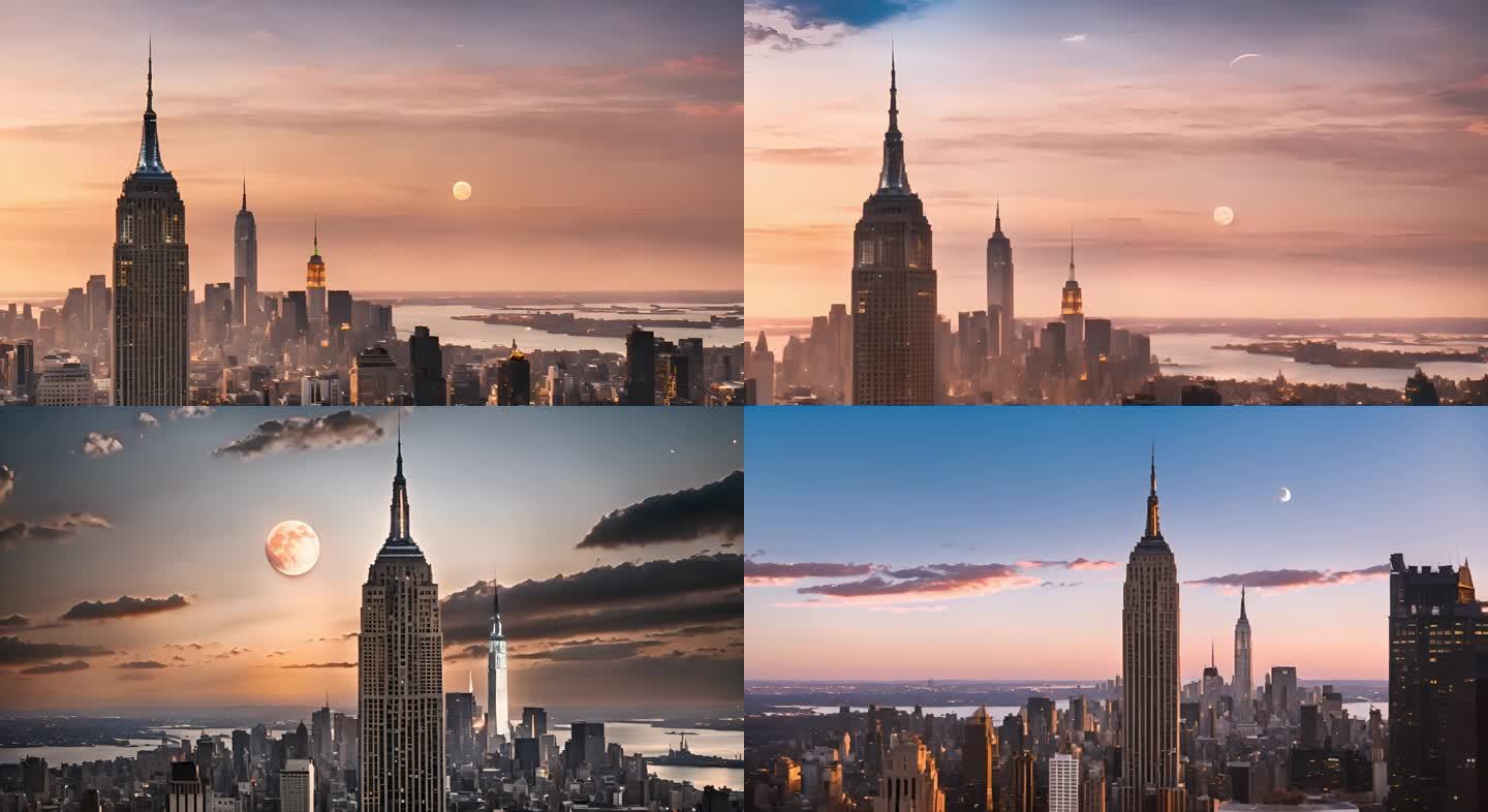 纽约市的天际线 月亮