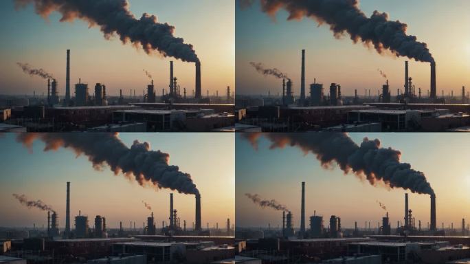 浓烟滚滚化工厂大气污染烟囱排放废气污染