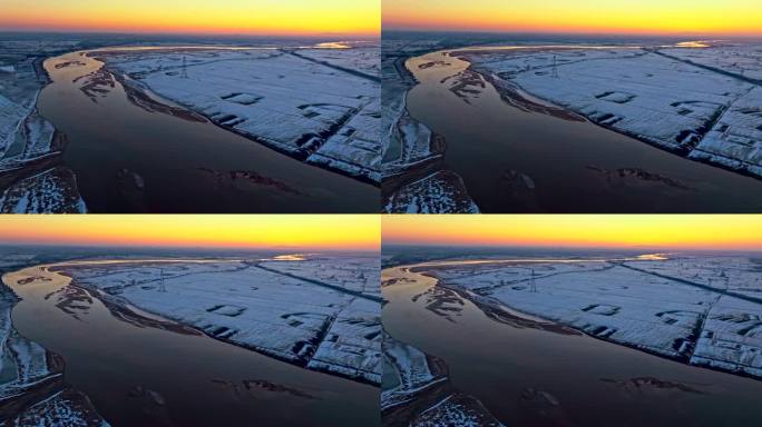 4K黄河冬日雪景航拍