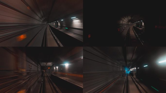 地铁车尾后退视角无人驾驶穿越地铁隧道