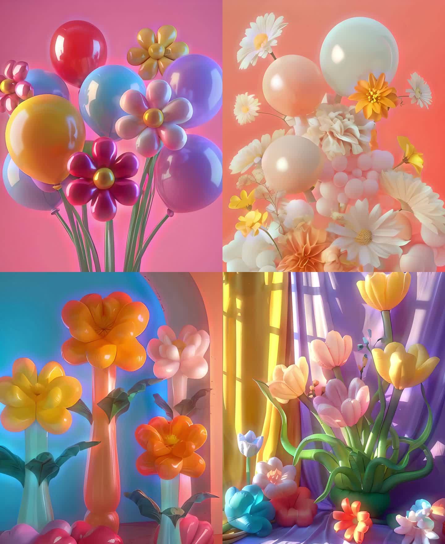 暖色膨胀风气球花朵/多巴胺春天互动装置