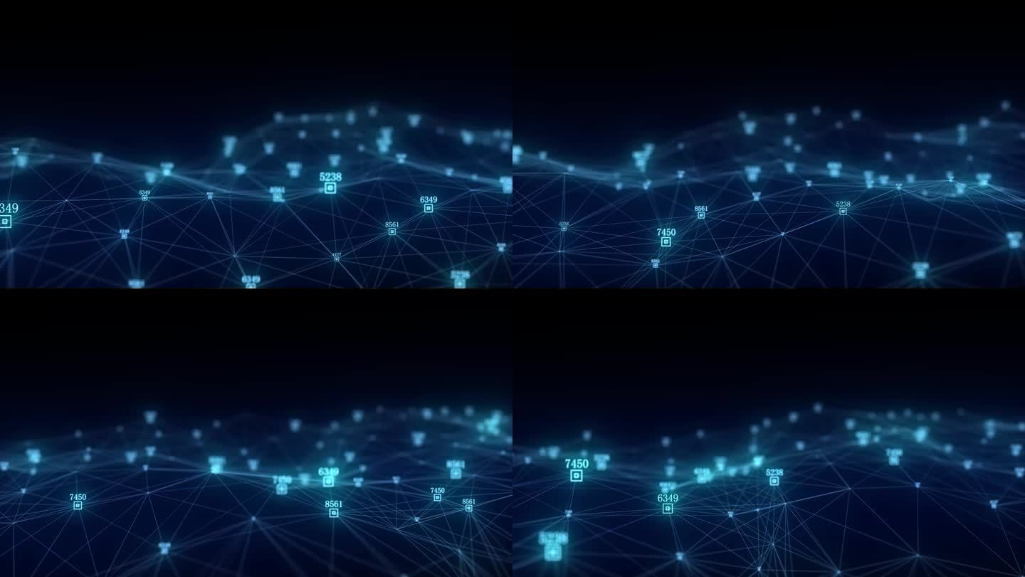 数字化背景下的黑暗网络空间。抽象技术蓝色波浪与运动发光点和线。连接大数据。未来的线框纹理。分析网络连