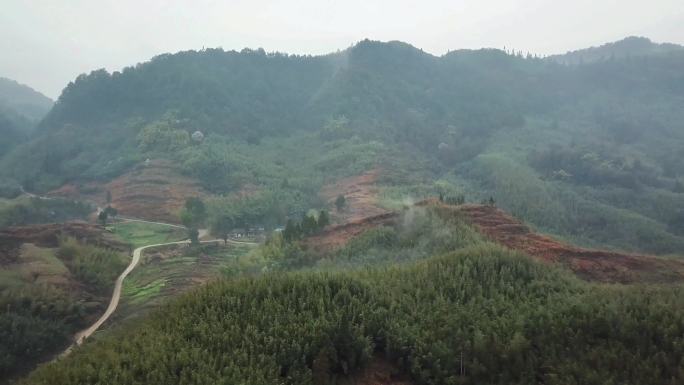 航拍重庆山村雨后烟雾缭绕