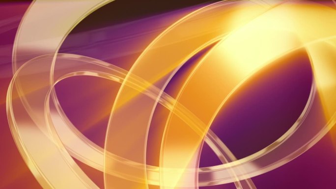 抽象的金色和紫色背景环闪亮的3D玻璃环与光线。