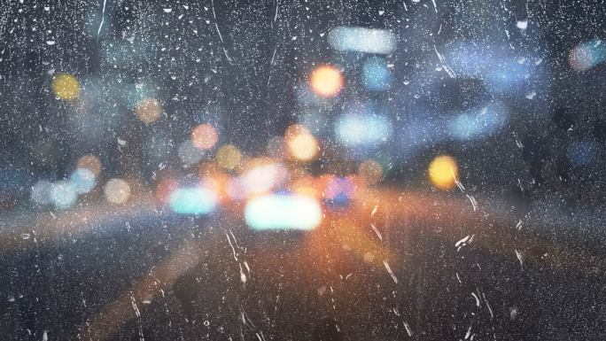 北京夜景（行车记录仪）车窗下雨 光斑